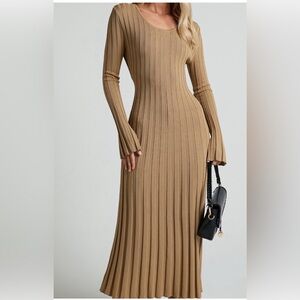 Showpo Tan Ribbed Knit Dress